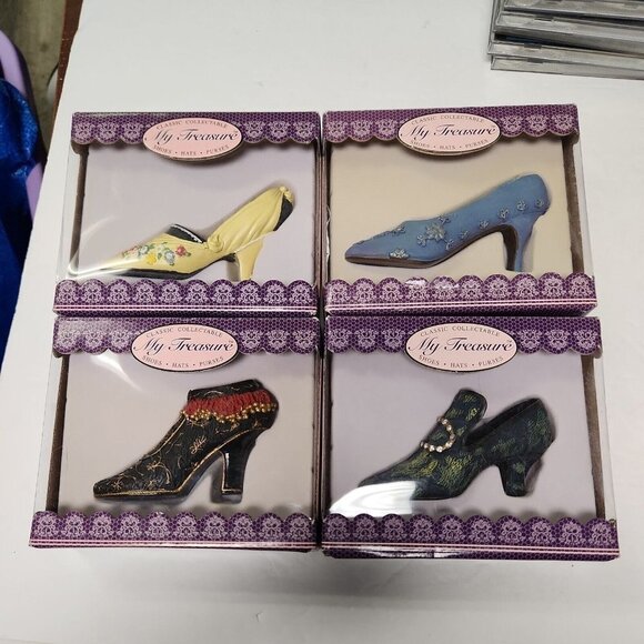 1999 Kingsbridge My Treasure Victorian High Heel Resin Shoe Miniature Lot of 4 - Picture 1 of 6